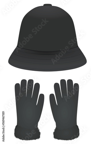 Winter set, cap and gloves, vector