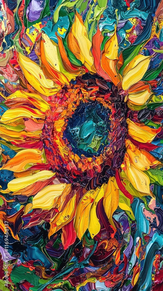 Vibrant Abstract Sunflower with Swirling Colors and Textures Vibrant Abstract Sunflower with Swirling Colors and Textures
