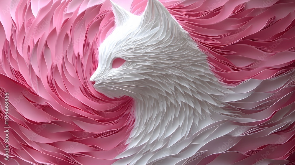 Fototapeta premium Animal, Cat, Paper Cut Art, Abstract Image, Texture, Pattern Background, Wallpaper, Cover and Screen for Smartphone, PC, Laptop, 9:16 and 16:9 Format