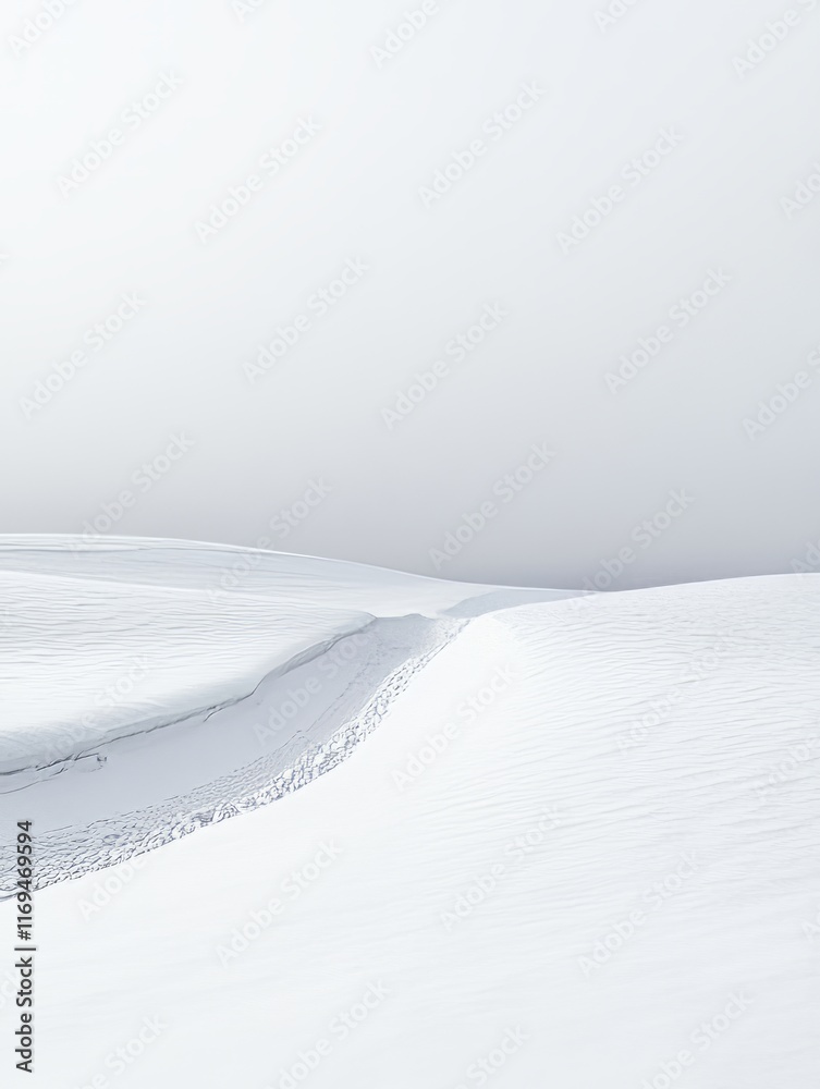 Obraz premium Snow covered landscape with faint footprints in the snow
