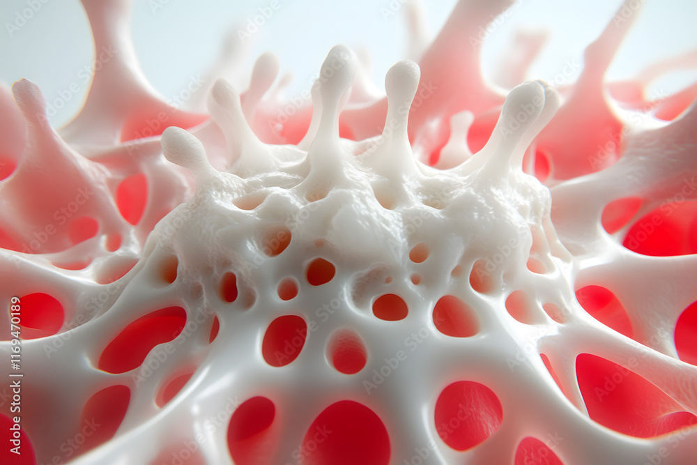 Naklejka premium Abstrakte biomorphe Struktur – weiße und rote organische Formen