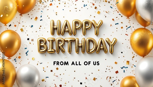 Happy Birthday Celebration with Gold and Silver Balloons Festive Decor