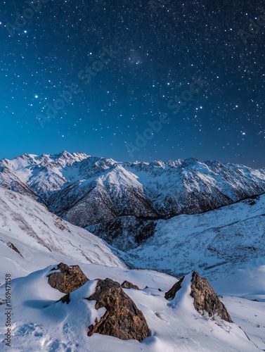 Starry Night Over Snowy Mou...