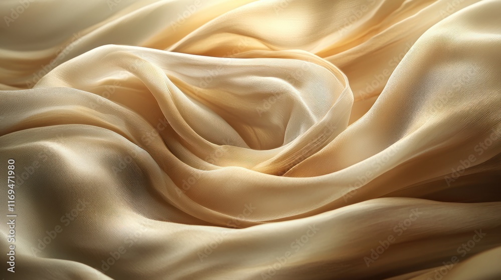 Fototapeta premium Elegant Draped Fabric: A Golden Symphony of Texture and Light