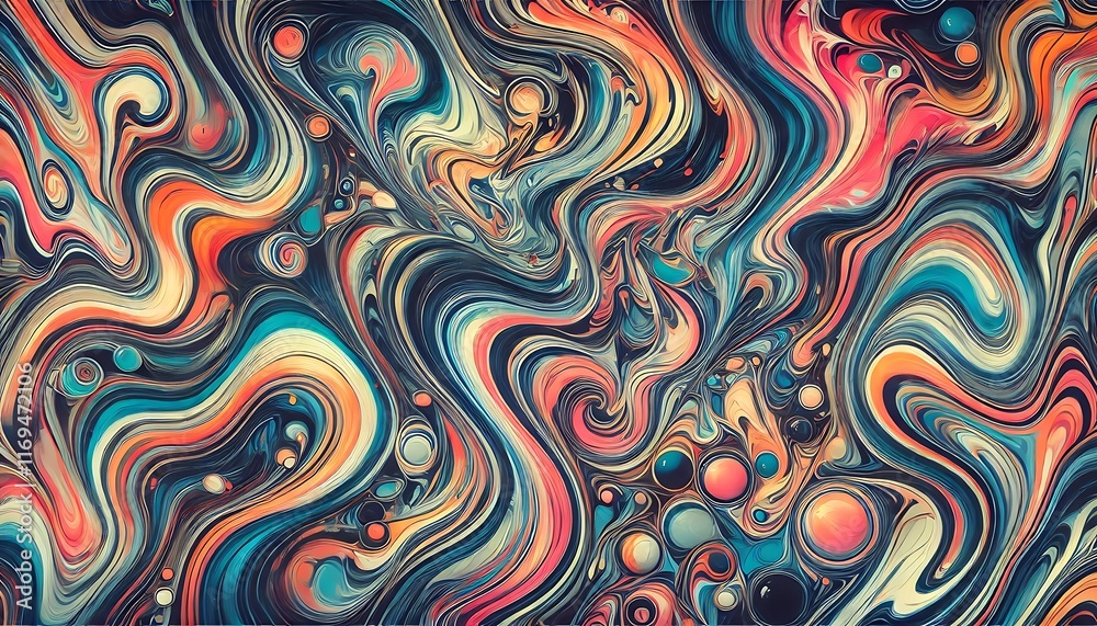 Fototapeta premium Abstract liquid marble texture with vibrant swirling patterns created using generative AI for modern banner designs
