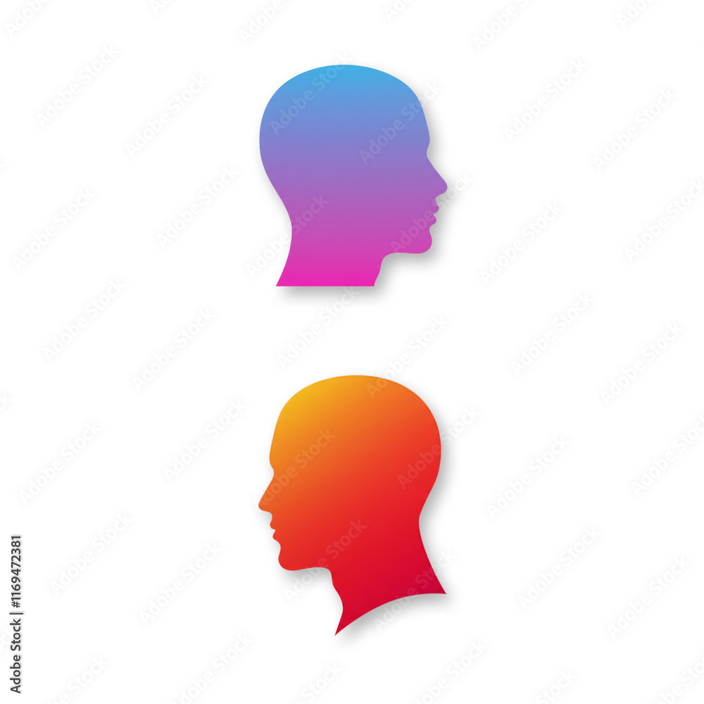 Gradient Human Profile Silhouettes in Dual Colors on Transparent Background Gradient Human Profile Silhouettes in Dual Colors on Transparent Background