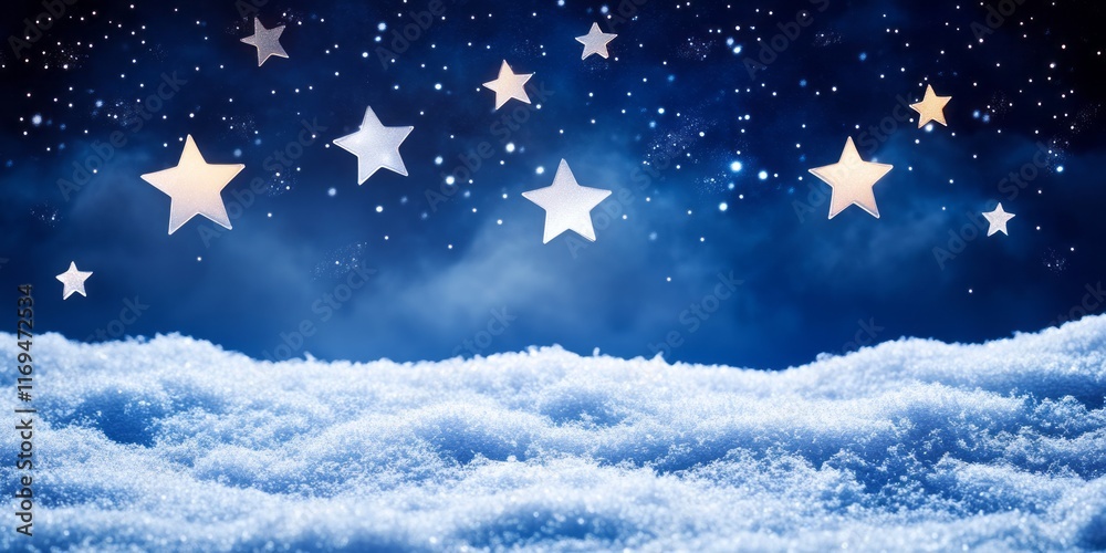 Naklejka premium Glittering Stars Above Snowy Winter Landscape