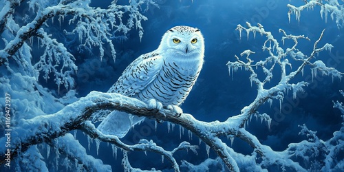 Snowy Owl Perched on a Froz...
