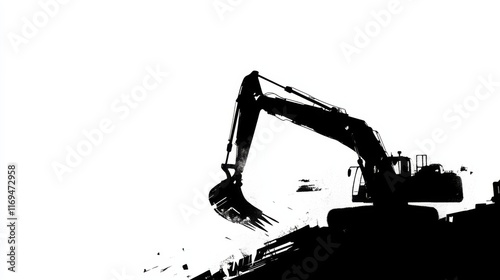 Excavator Silhouette on White Background
