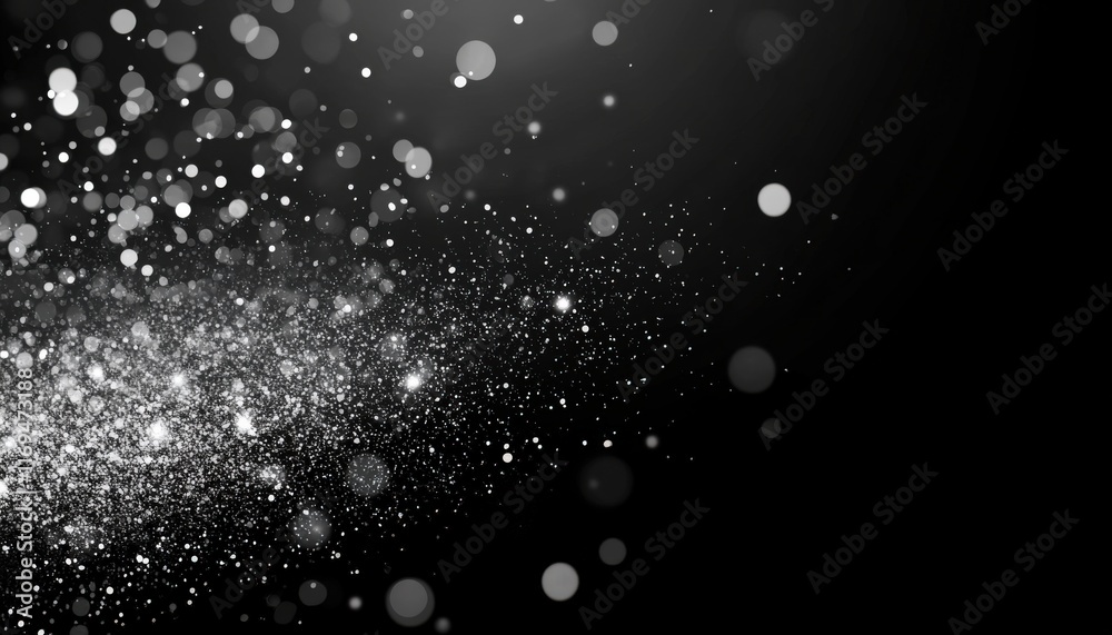 Abstract Sparkling Background Shimmering Silver Glitter and Bokeh Lights on Black Abstract Sparkling Background Shimmering Silver Glitter and Bokeh Lights on Black