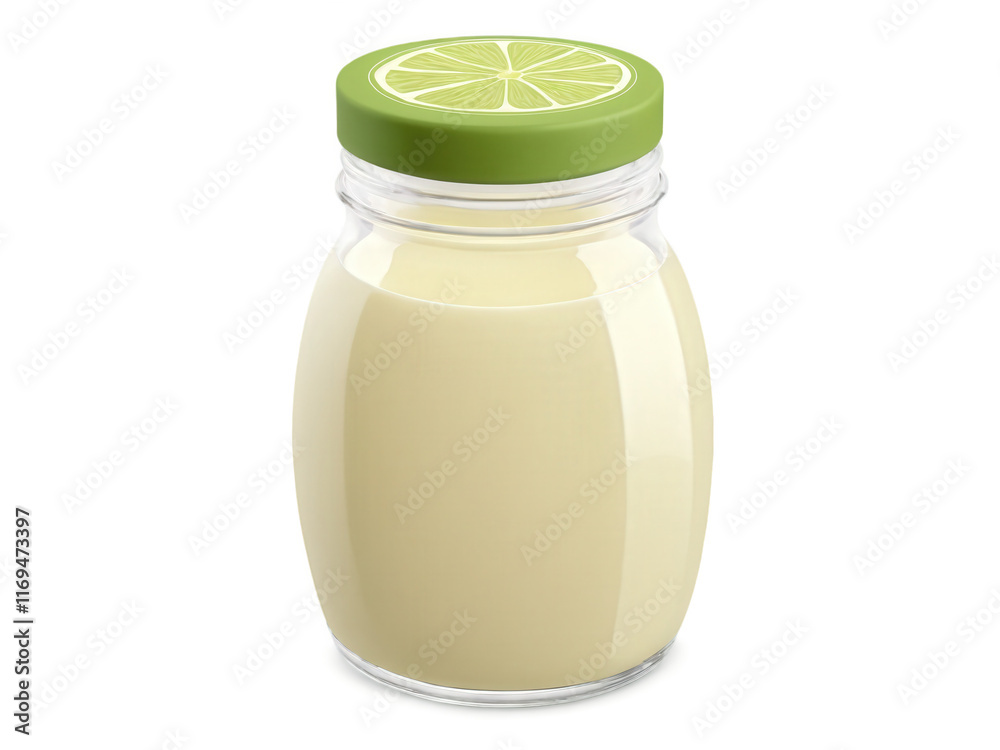 Coconut Lime Sauce A tangy coconut lime sauce in a clear glass jar, with a light yellow hue and hints