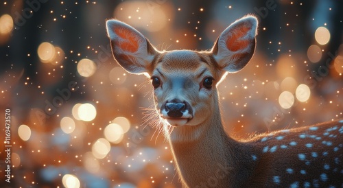 Majestic deer gazes into the distance during a golden sunset in a serene forest