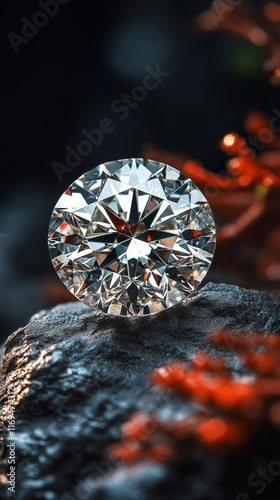 Beautiful diamond sparkling on a marble surface in soft natural light