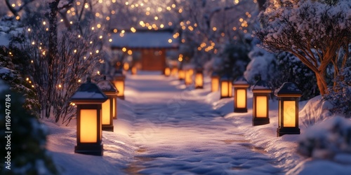Snow Covered Pathway Lit By...
