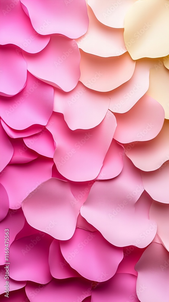 Close-up view of a vibrant arrangement of paper flower petals in shades of pink and peach. The soft, overlapping petals create a beautiful gradient effect. Close-up view of a vibrant arrangement of paper flower petals in shades of pink and peach. The soft, overlapping petals create a beautiful gradient effect.