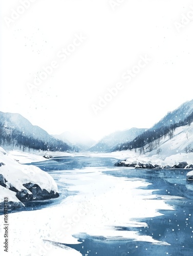 Serene Winter River Valley ...
