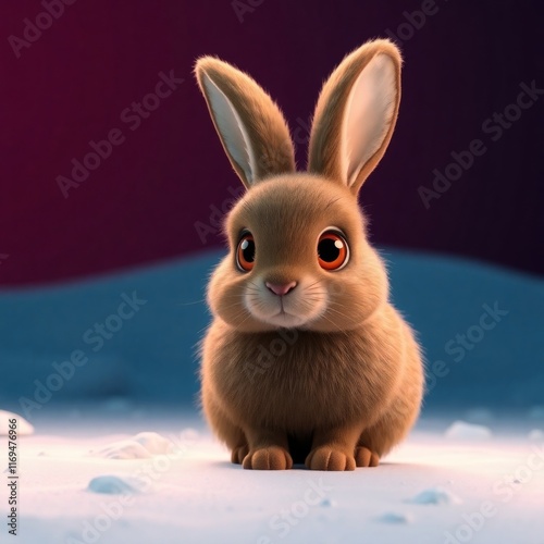 Cute brown rabbit sitting in the snow