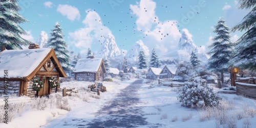 Snowy Village nestled among...