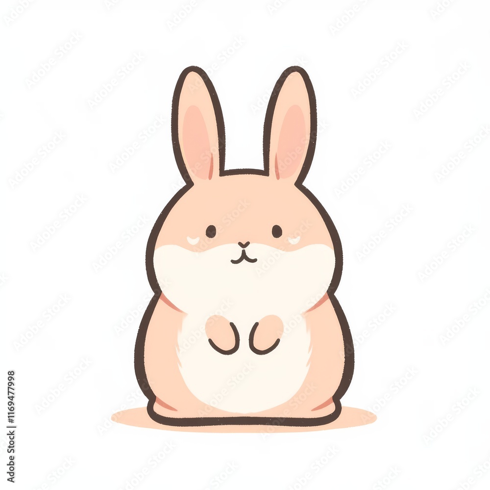 Obraz premium Cute cartoon bunny with large ears, round body, and a gentle expression, perfect for children's illustrations or animal-themed designs.