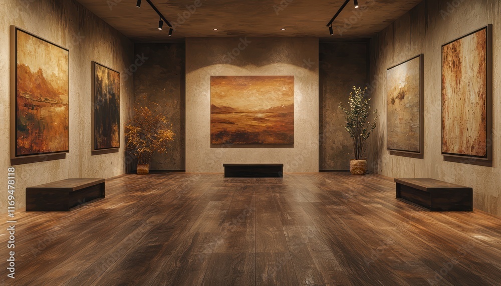 Obraz premium Stylish room with rich earthy browns and minimal art
