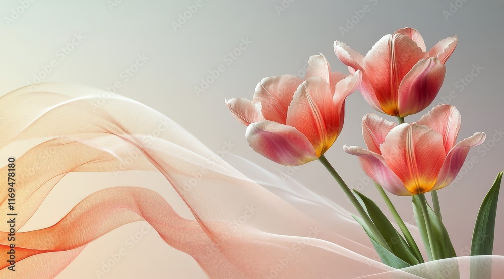 Naklejka premium Soft pink tulips with gentle waves in a serene setting