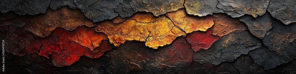 Fototapeta premium Wall adorned with layered art, textures, and bold colors