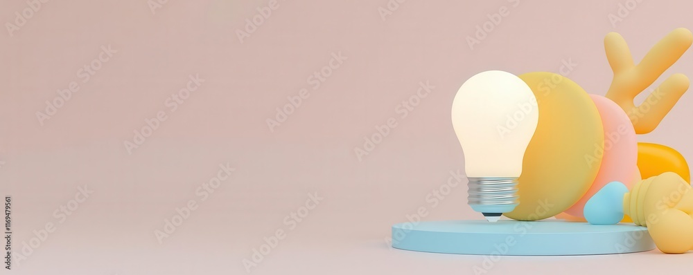 Fototapeta premium A playful illustration of a light bulb on a pastel background.