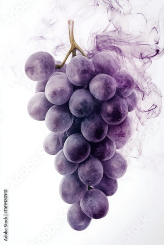 Vibrant grapes surrounded by purple smoke creating an artistic and colorful d...