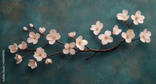 Elegant white flowers on a teal background create a tranquil and serene atmos...