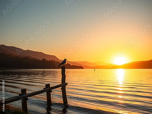 A Serene Sunset Over a Tranquil Lake

