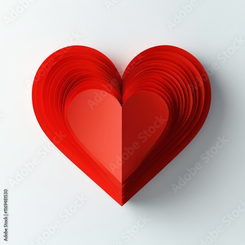 Heart made of layered red shapes representing love and affection in a minimal...