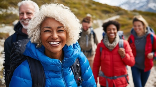 Adventurous Multigenerational Group Embarking on a Scenic Hike