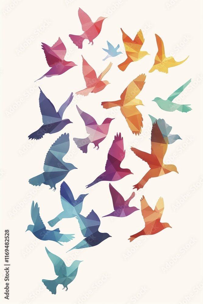 Obraz premium Colorful geometric bird silhouettes artistic design modern background