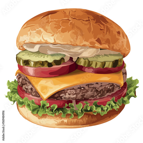 a drawing of a hamburger with cheese and lettuce