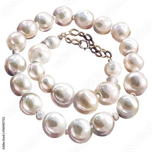 A watercolor vector painting of a classic pearl bracelet and necklace set, isolated on a white background. Classic pearl bracelet and necklace set vector.



