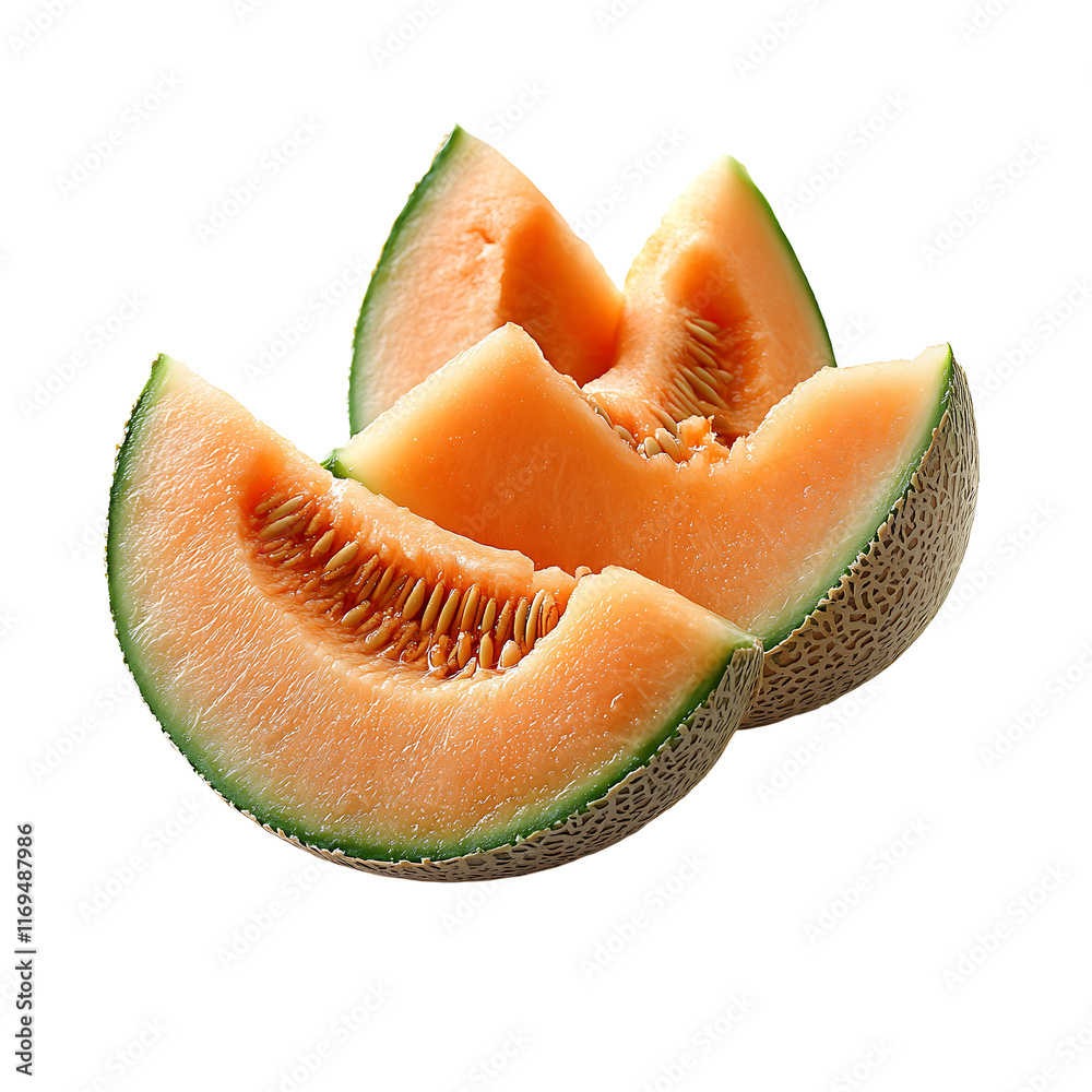 Juicy Cantaloupe Melon slices Transparent Background. Juicy Cantaloupe Melon slices Transparent Background.
