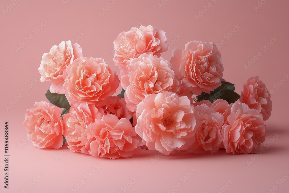Pink artificial flowers arranged on a soft pink background for decoration Pink artificial flowers arranged on a soft pink background for decoration