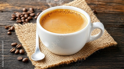 Cozy cup of coffee with steam rising on wooden table during a quiet morning