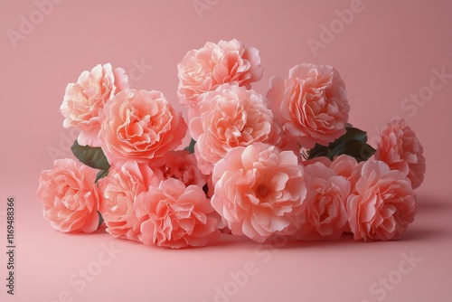Pink artificial flowers arranged on a soft pink background for decoration