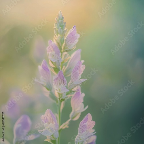 Lavender flowers blooming in soft focus against an ethereal background in nature