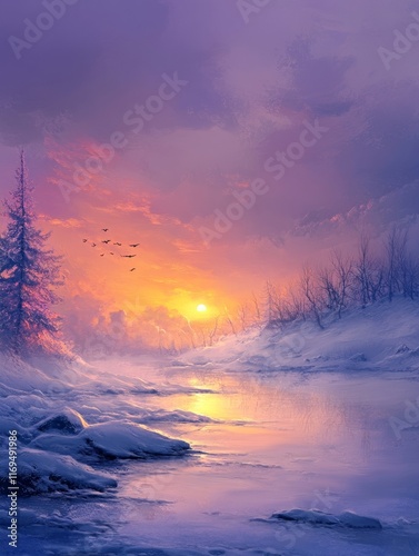 Serene Winter Sunset Over F...