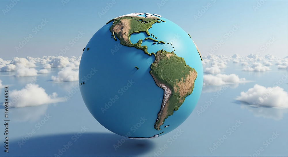 Naklejka premium earth in the sky, globe, earth, planet, world, map, sphere, europe, global, america, geography, continent, 3d, asia, ocean, illustration, blue, space, business, land, abstract, travel, sea, green, usa