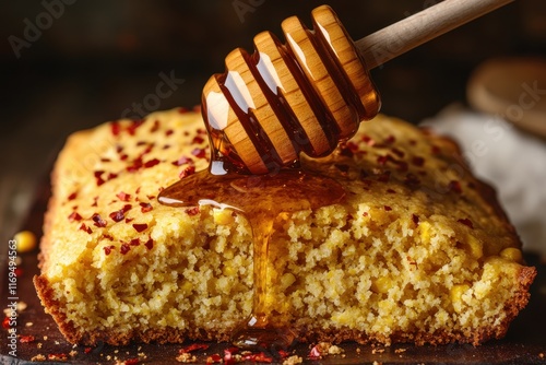 Honey Drizzled Cornbread With Chili Flakes: Delicious Sweet and Spicy Dessert photo