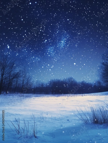 Winter Night Snow Field Und...