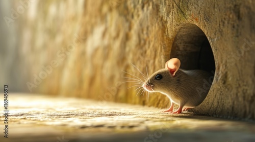 3D Rendering of Mouse Hole in Wooden Wall - Home Concept Illustration