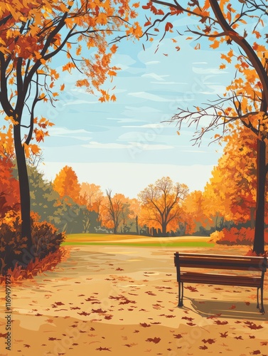 Autumn Park Bench Scene Wit...
