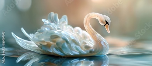 Wallpaper Mural Serene swan floating gracefully on calm reflective water surface with a dreamy ethereal reflection in the tranquil lake or pond  Elegant minimalist digital art or photomanipulation with a fantasy Torontodigital.ca