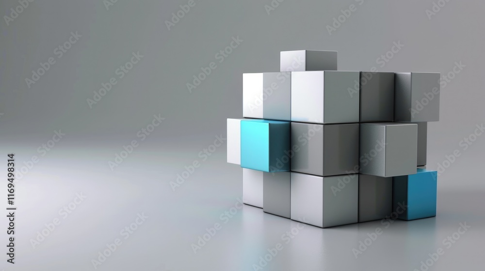 Accomplished Business Concept: 3D Rendering of Geometric Cube with Gray and Blue Sections Accomplished Business Concept: 3D Rendering of Geometric Cube with Gray and Blue Sections