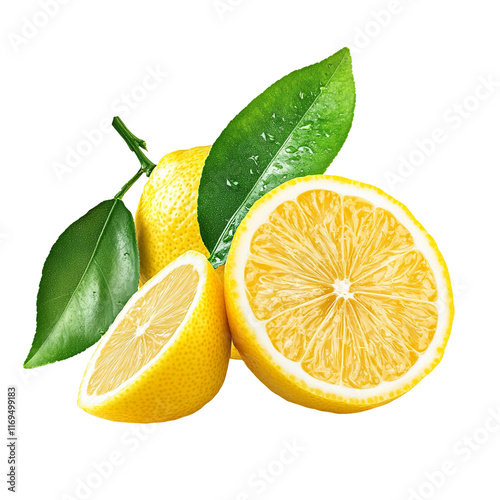 Fresh Lemons with Green Leaves