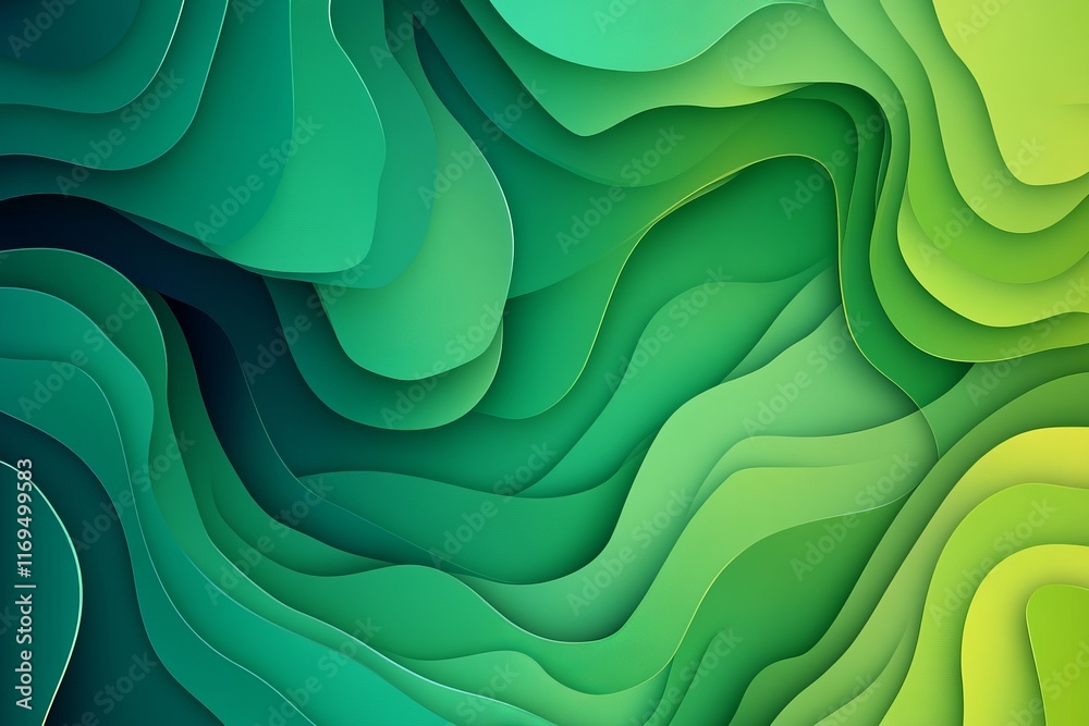 Obraz premium Abstract Green Layered Wave Pattern Design